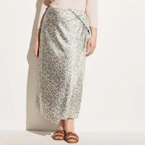 Vince Carnation Asymmetric Cascade Drape Midi Skirt in Blue Fog